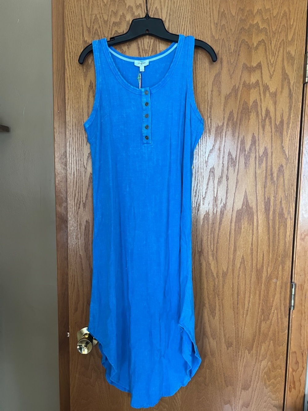 Umgee Bright Teal Sleeveless Henley Maxi Dress